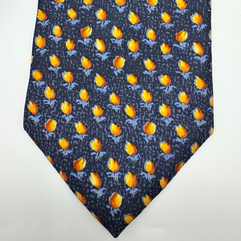 Metropolitan Museum‎ of Art Mens Silk Tie Navy Blue Orange Tulip Floral MMA - Picture 2 of 8